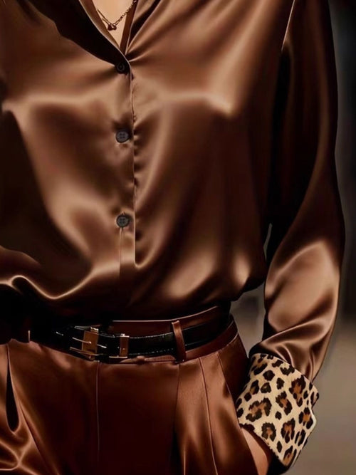Leopard Button Up Shirt in Brown