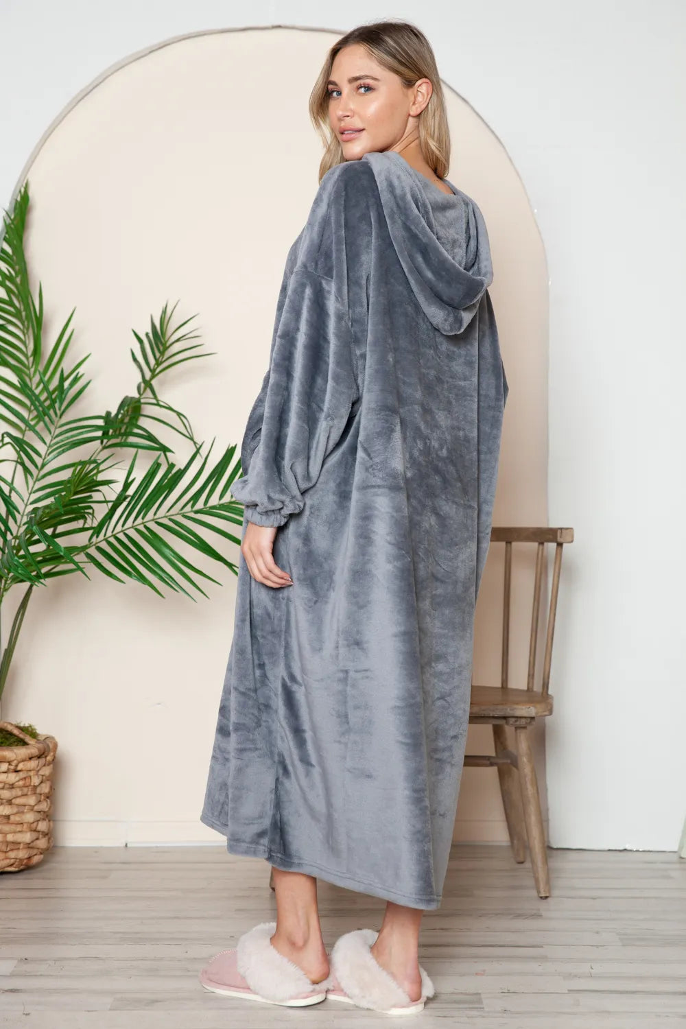 Full-Size Hooded Midi Lounge Dress in Mocha