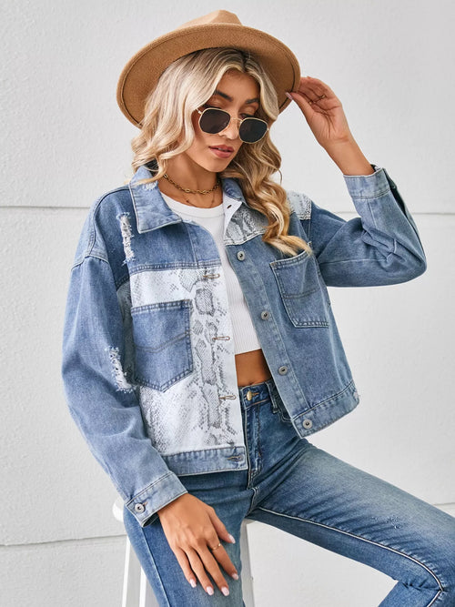 Snake Print Denim Jacket in Python Pattern