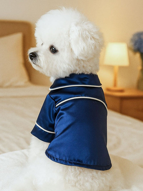 Satin Cozy Pet Pajamas in Navy Blue Cherry