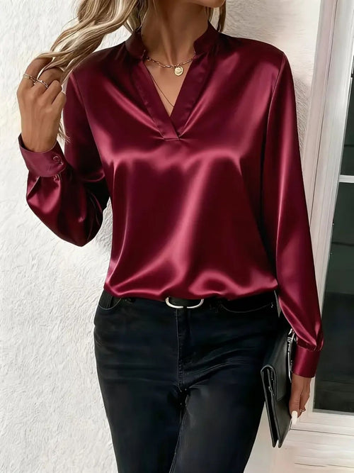 Satin Notched Blouse in White
