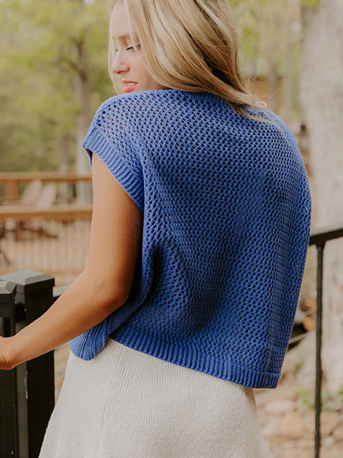 Flag Graphic Sweater Top in Dusty Blue