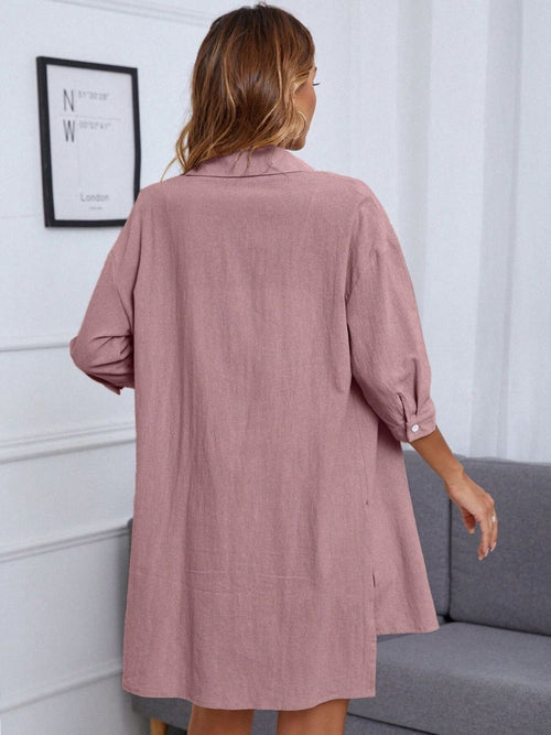 Button Up Shorts Set in Dusty Pink