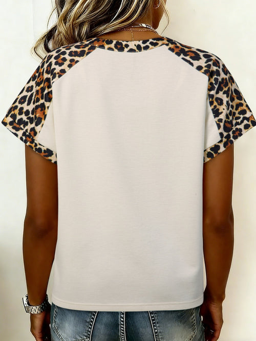 Leopard Raglan Sleeve Blouse in Beige