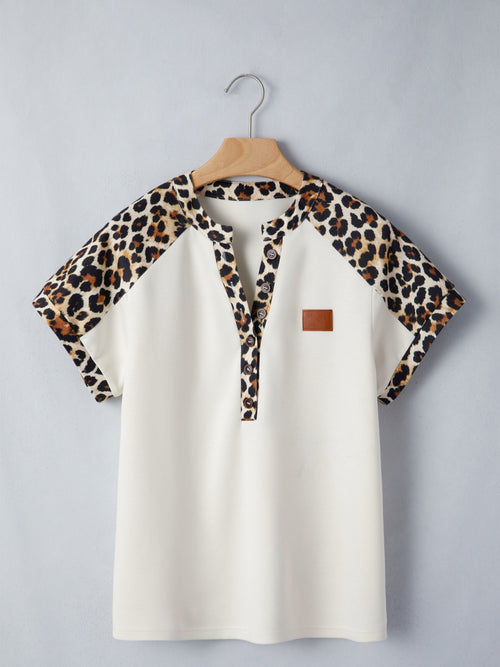 Leopard Raglan Sleeve Blouse in Beige