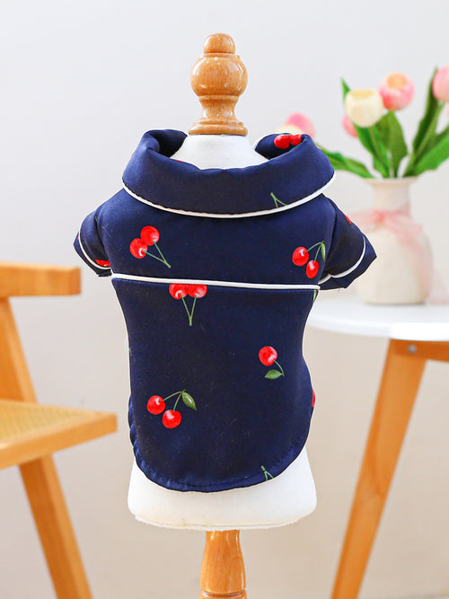 Satin Cozy Pet Pajamas in Navy Blue Cherry