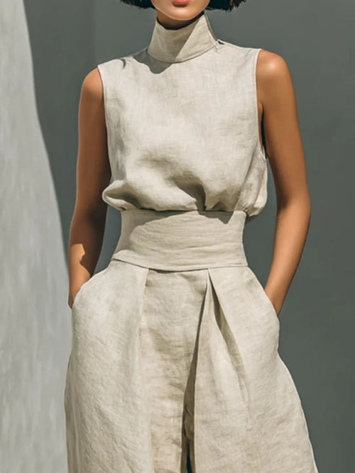 Turtleneck Pants Set in Ivory
