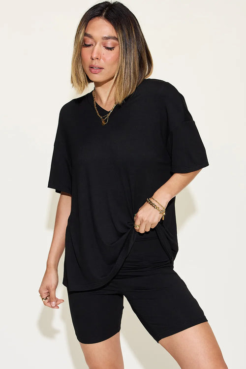 Full-Size V-Neck Tee & Shorts Set in Matcha Green