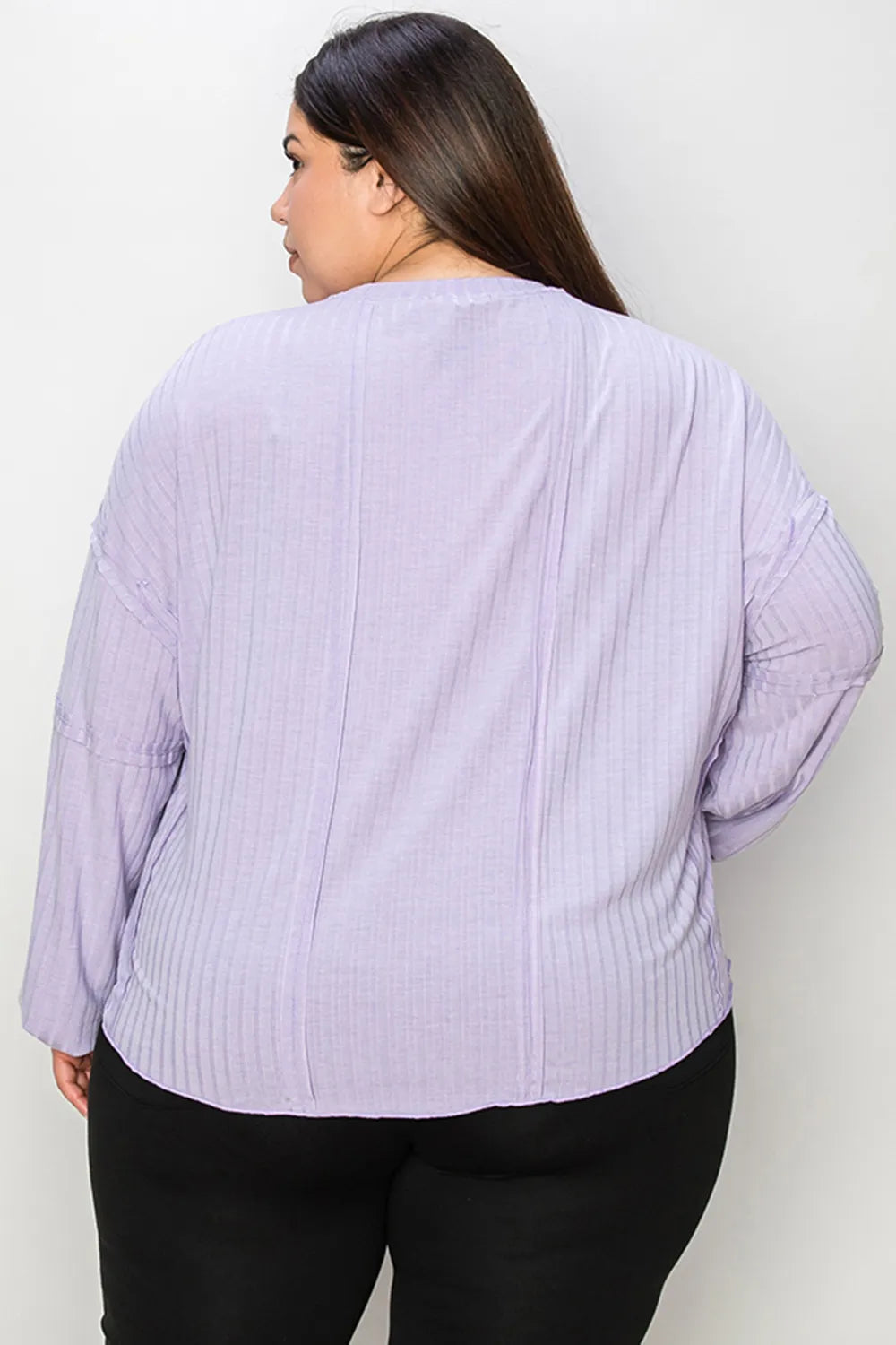 Full-Size Ribbed Long-Sleeve Tee in Lavender