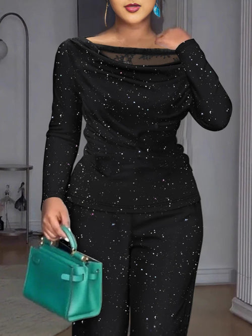 Glitter Pants Set in Black