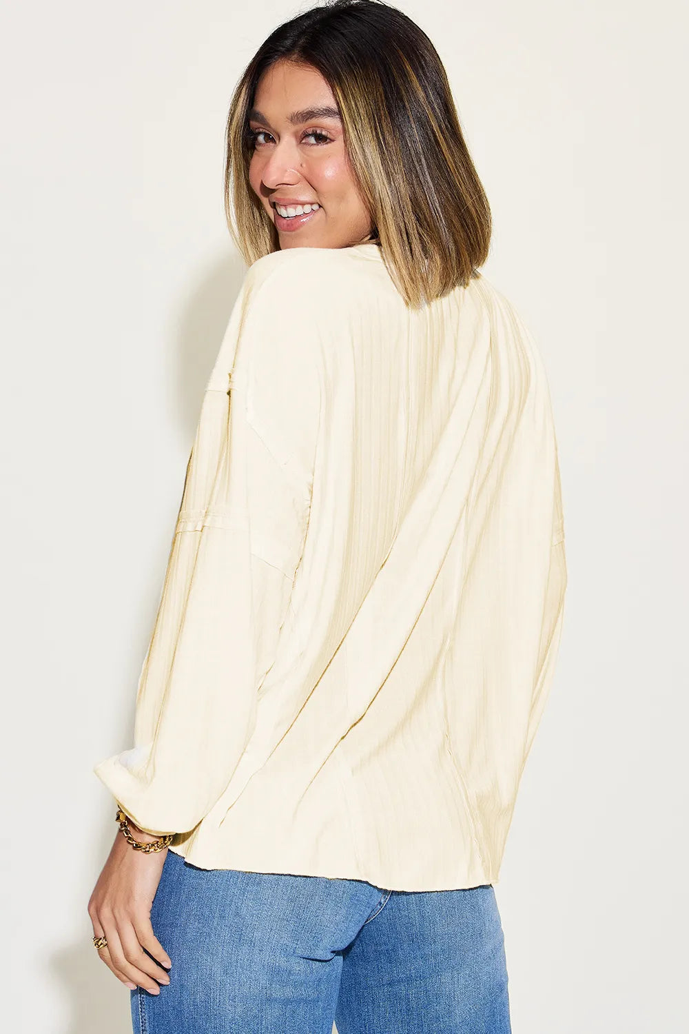 Full-Size Ribbed Long-Sleeve Tee in Black
