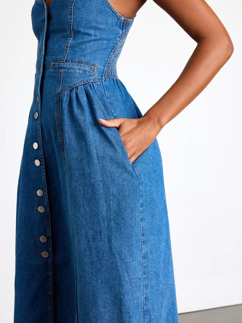 Denim Button Front Midi Dress
